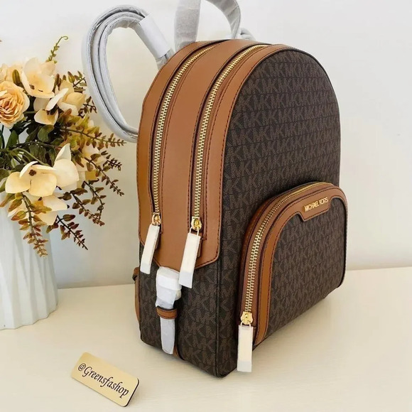 NWT Michael Kors Jaycee Medium Zip Pocket Backpack & wallet brown - Picture 4 of 11
